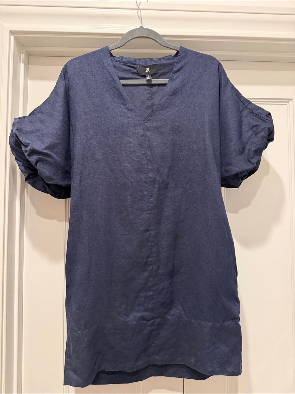 Banana Republic Navy V-Neck Linen-Blend Mini Dress